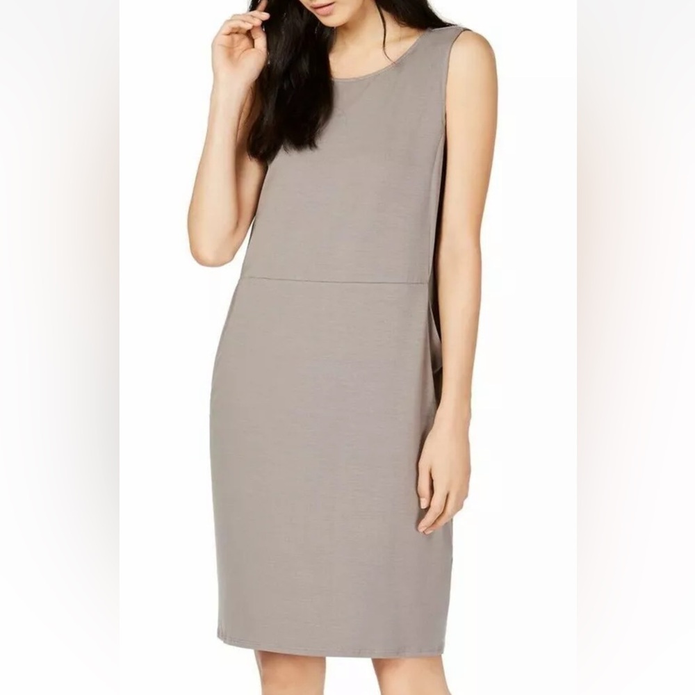 Eileen Fisher SMOKE (Gray)Tencel Stretch Knee Length Shift Dress Casual Small